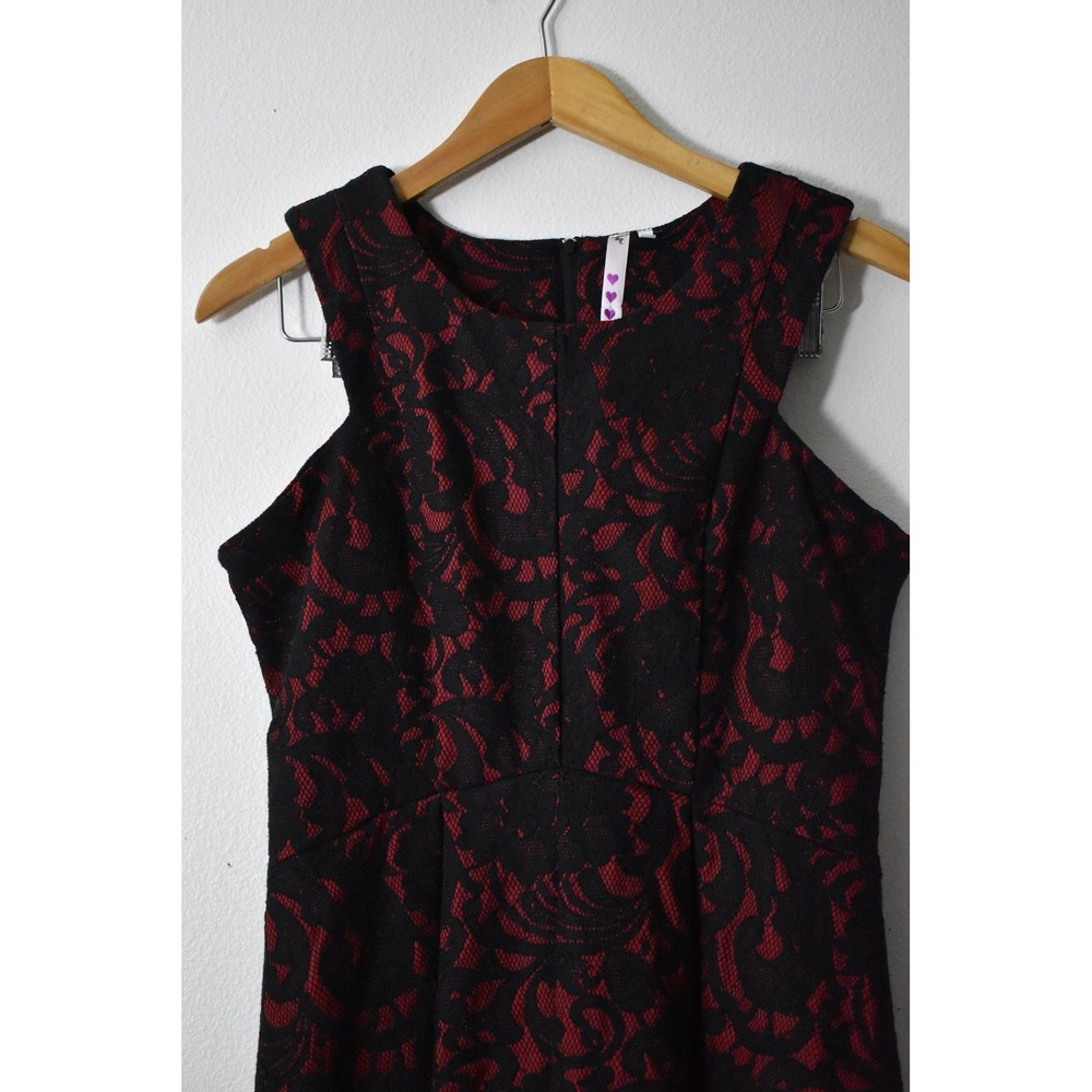 Heartsoul Lace Fit and Flare Dress Womens XL Red Black Floral Mini Sleeveless - Picture 2 of 6